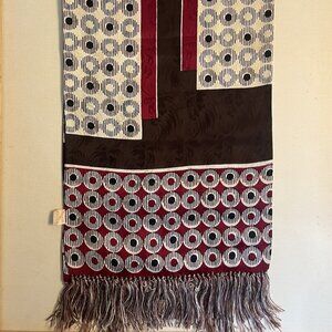 Vintage Red, Brown, White Patterned Opera Scarf